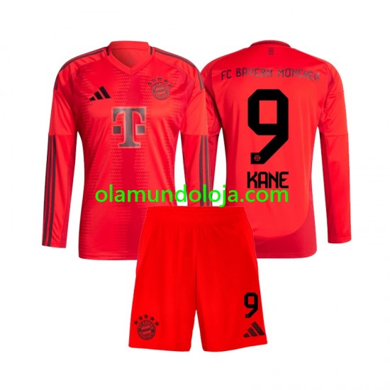Camisola Bayern de Munique Harry Kane 9 Criança Equipamento Primeiro 2024-2025 Manga Comprida